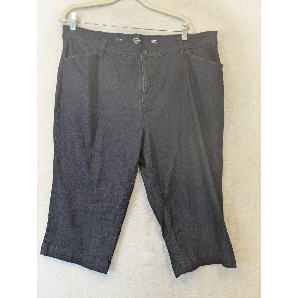 St. John's Bay Capri Women's 18W Black Denim‎ Stretch High Rise Cropped Pants